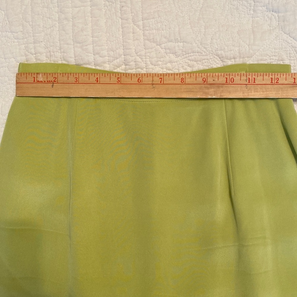 Lime high waisted silk shirt with crochet top